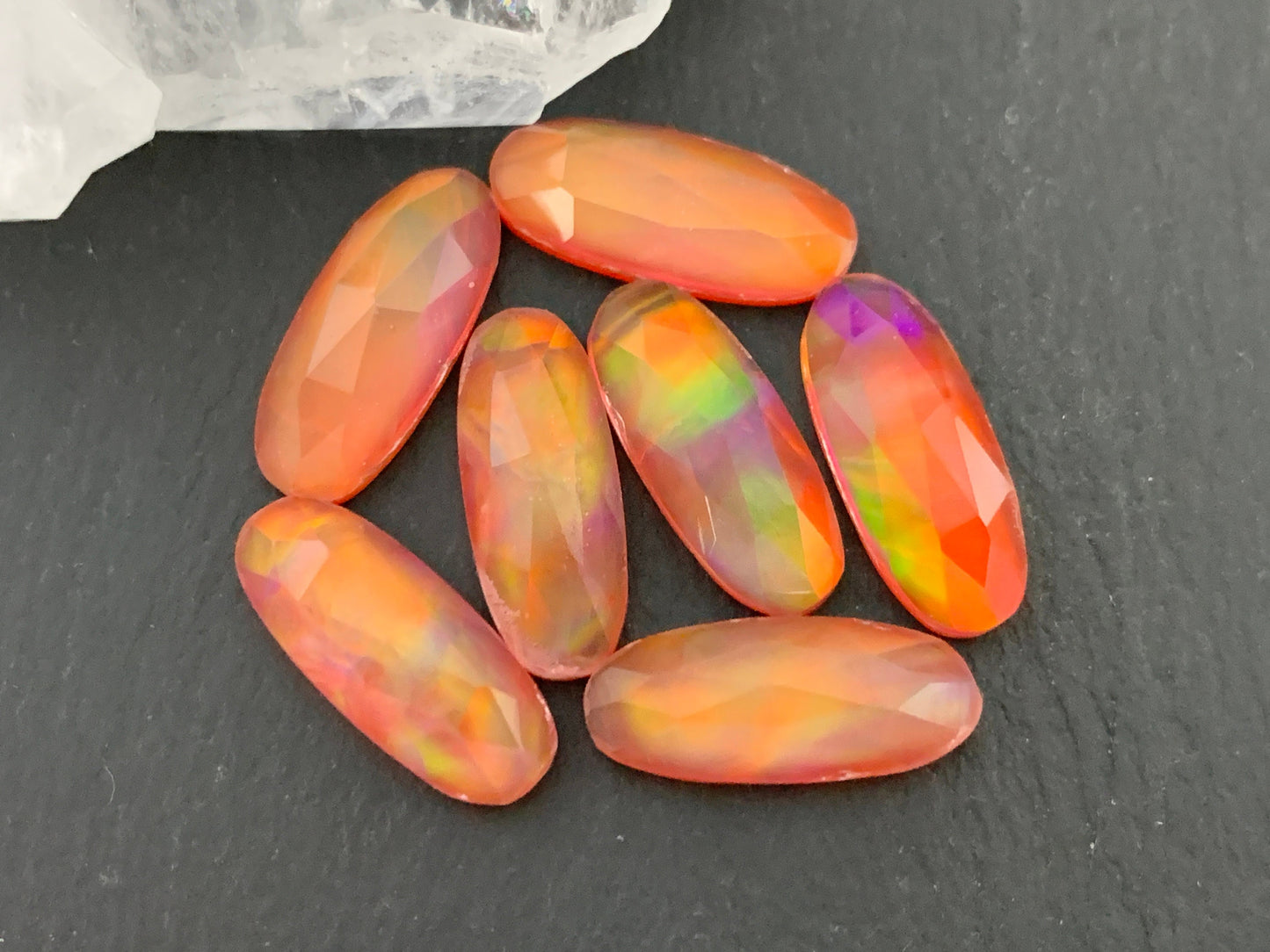 Faceted Aurora Opal oval 8x20mm cabochon - Doubte cabochon