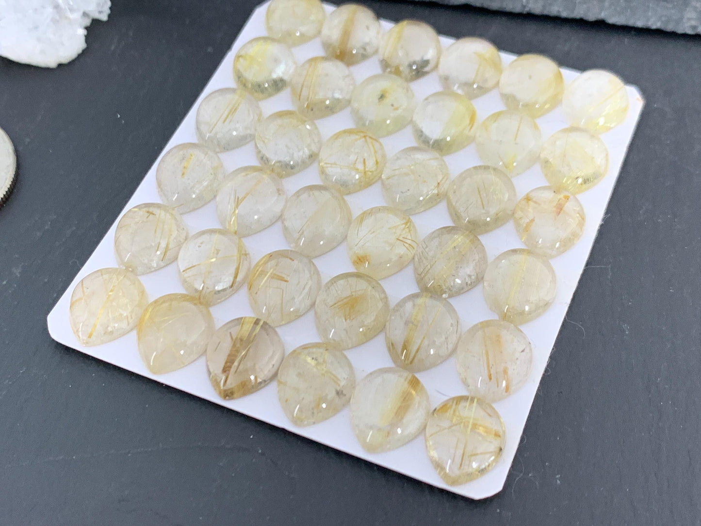 Gold Rutilated Quartz pear 10x12mm cabochon - Calibrated cabochons