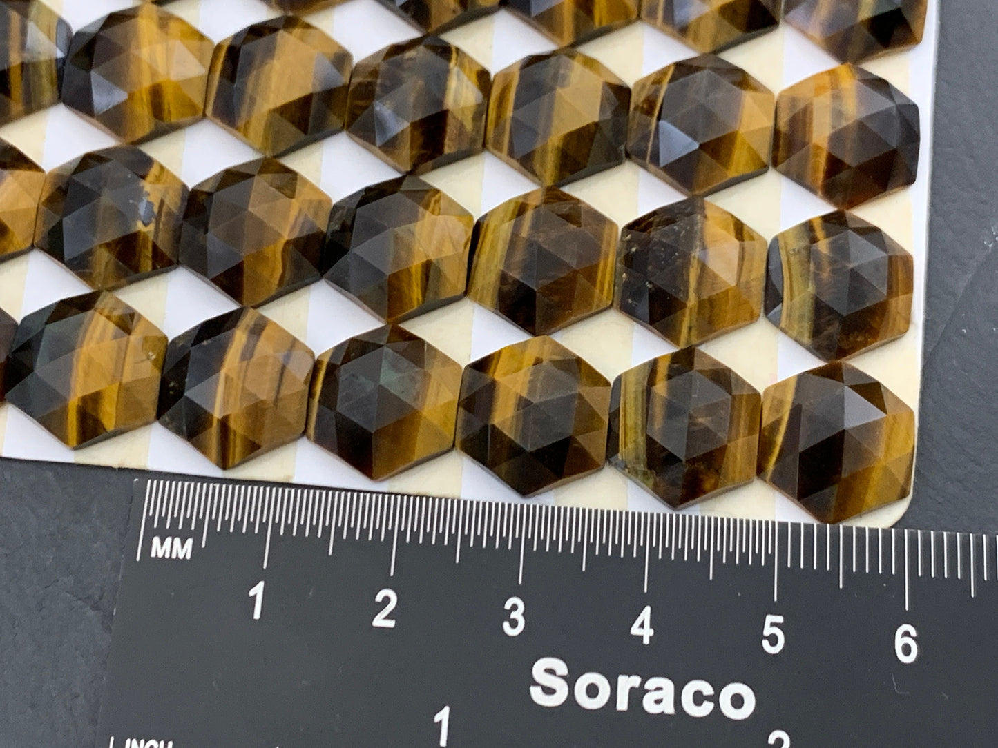 Faceted Tiger Eye hexagon 12x12mm cabochon - Calibrated cabochons