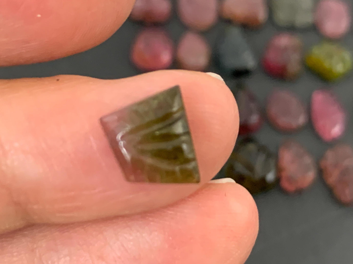 Carved Tourmaline free form 9-12mm long cabochon