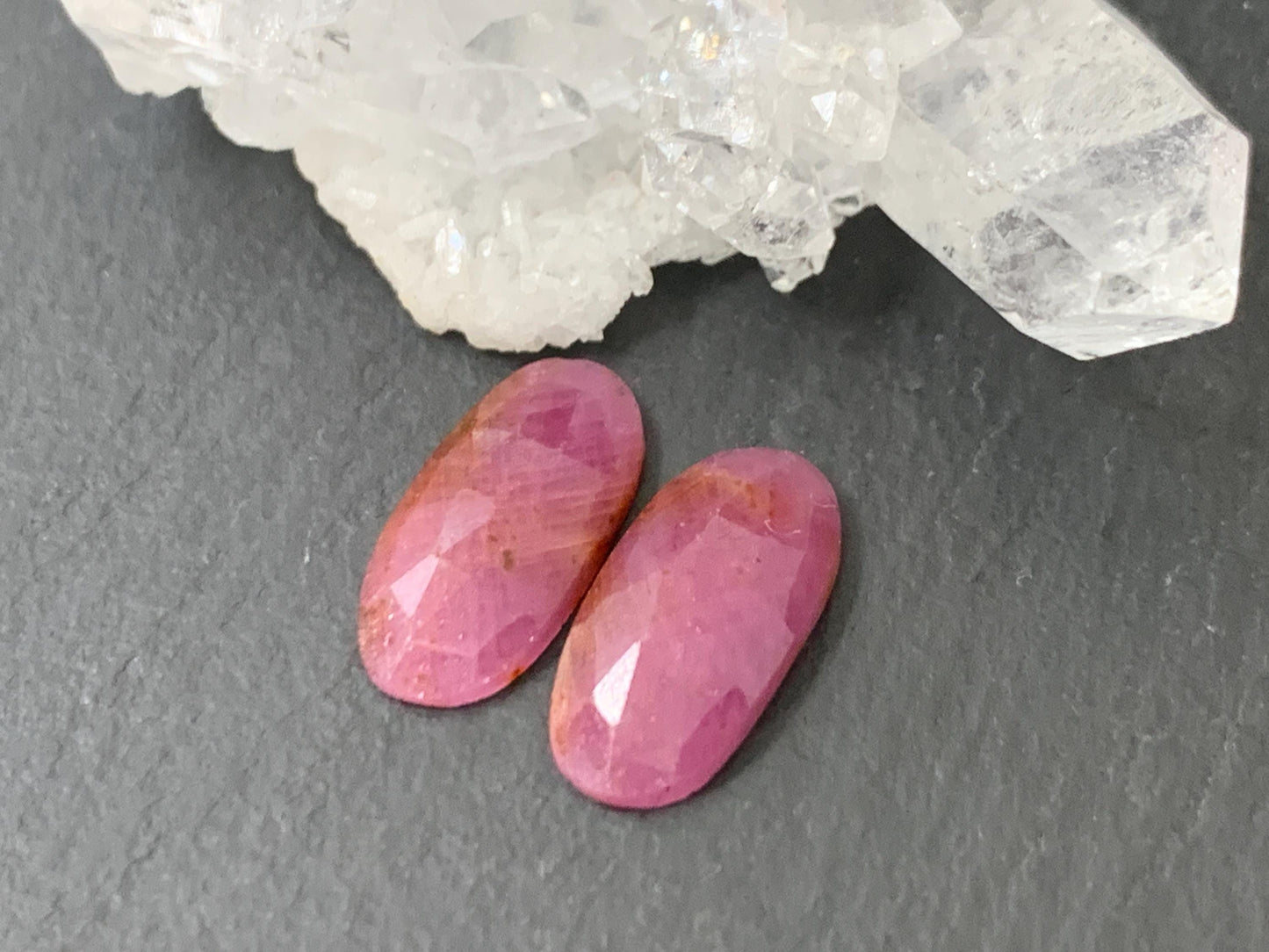 Faceted Ruby pair 7x14x2.5mm cabochon