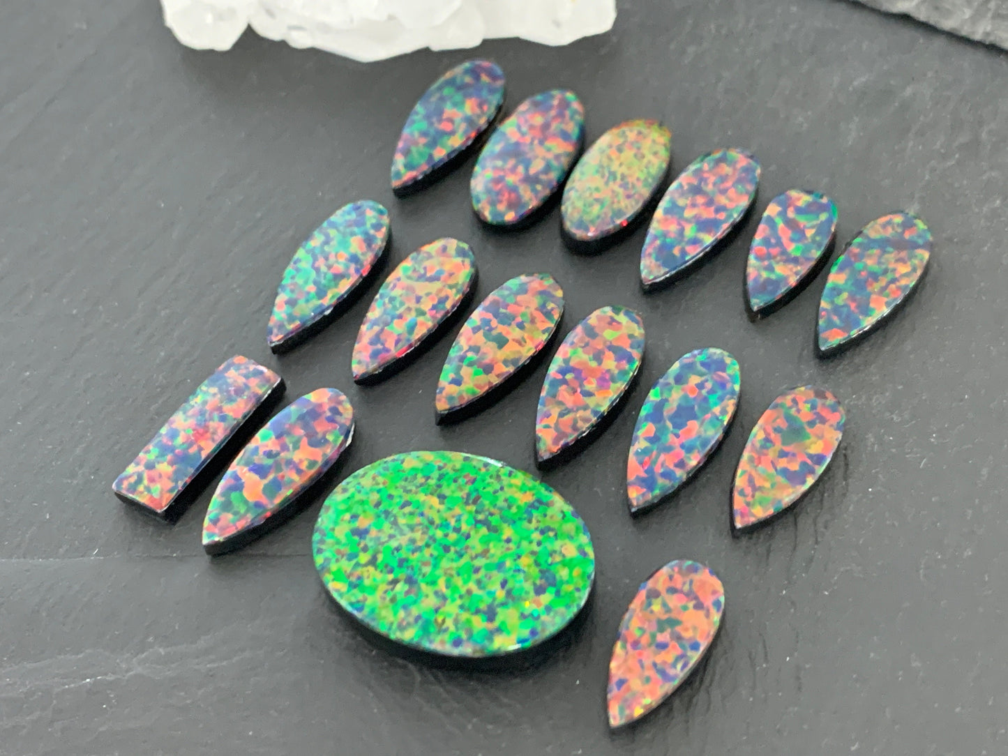 Aurora Opal pear, oval 16-20mm long cabochon/ select your cabochon - Doublet cabochon