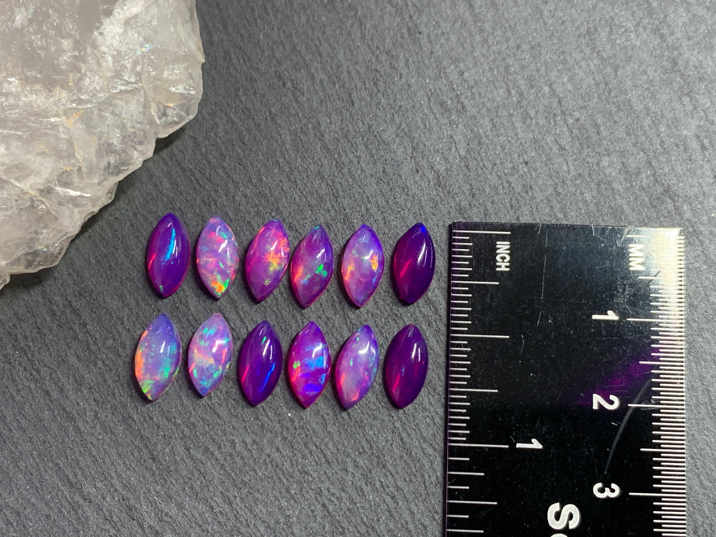 Ethiopian Opal marquise 5x10mm cabochon - Natural Opal smoked to purple color