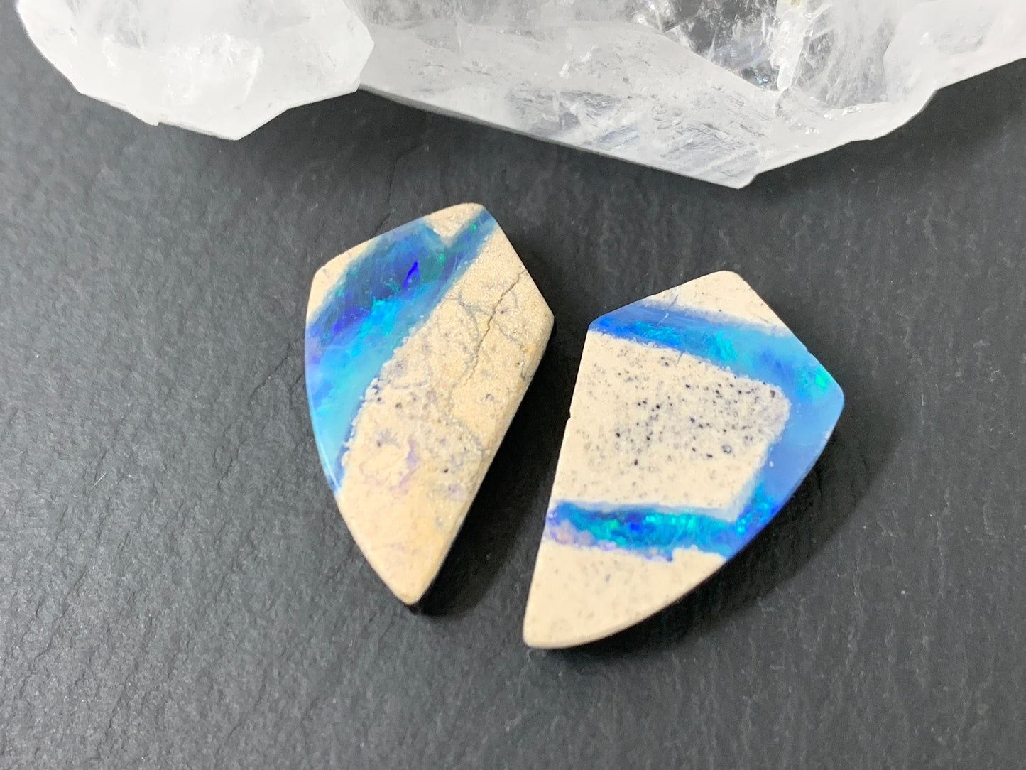 Australian Opal doublet 12x20x3.5mm pair of cabochons