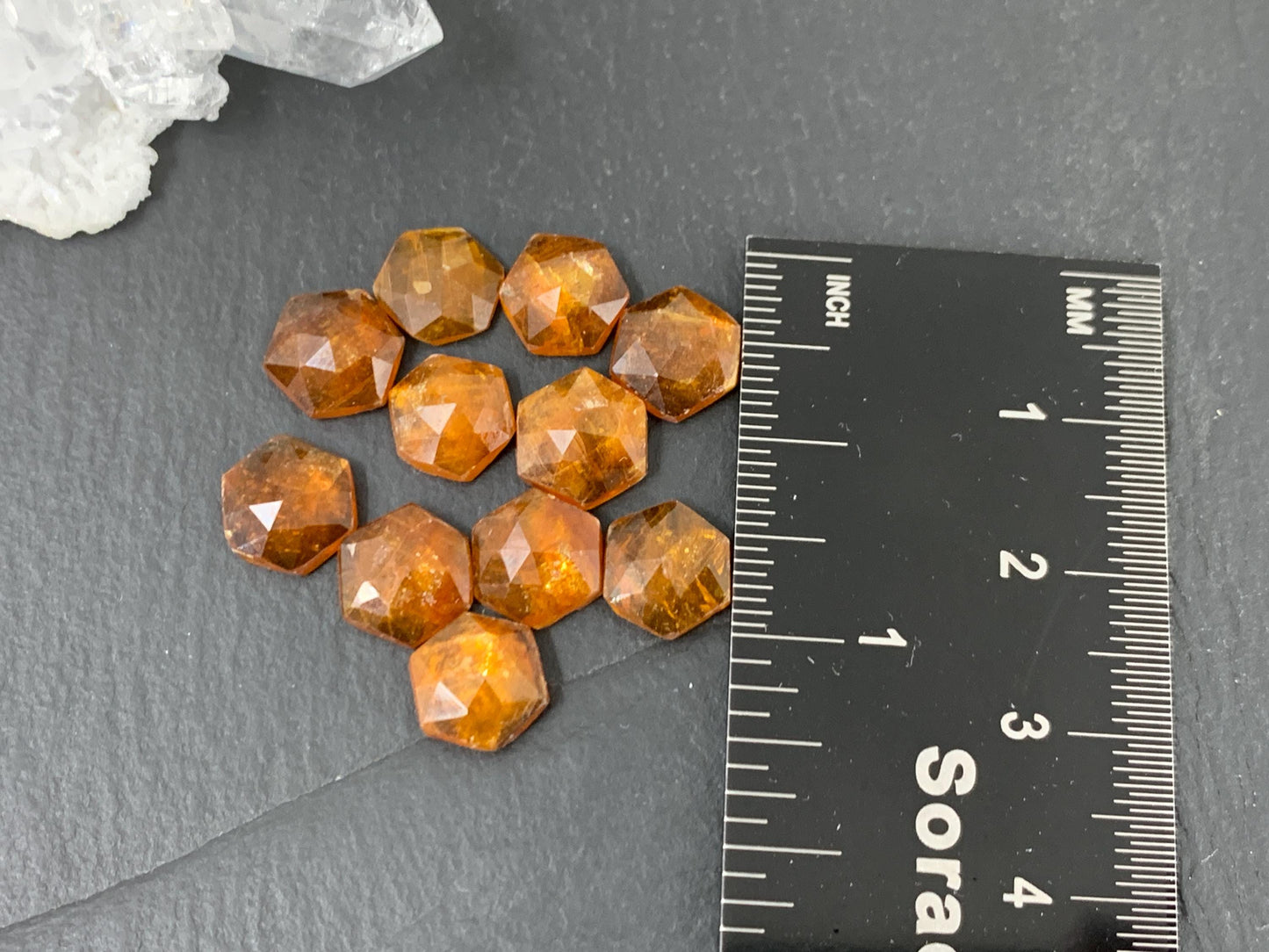 Faceted orange Kyanite long hexagon 8mm cabochons