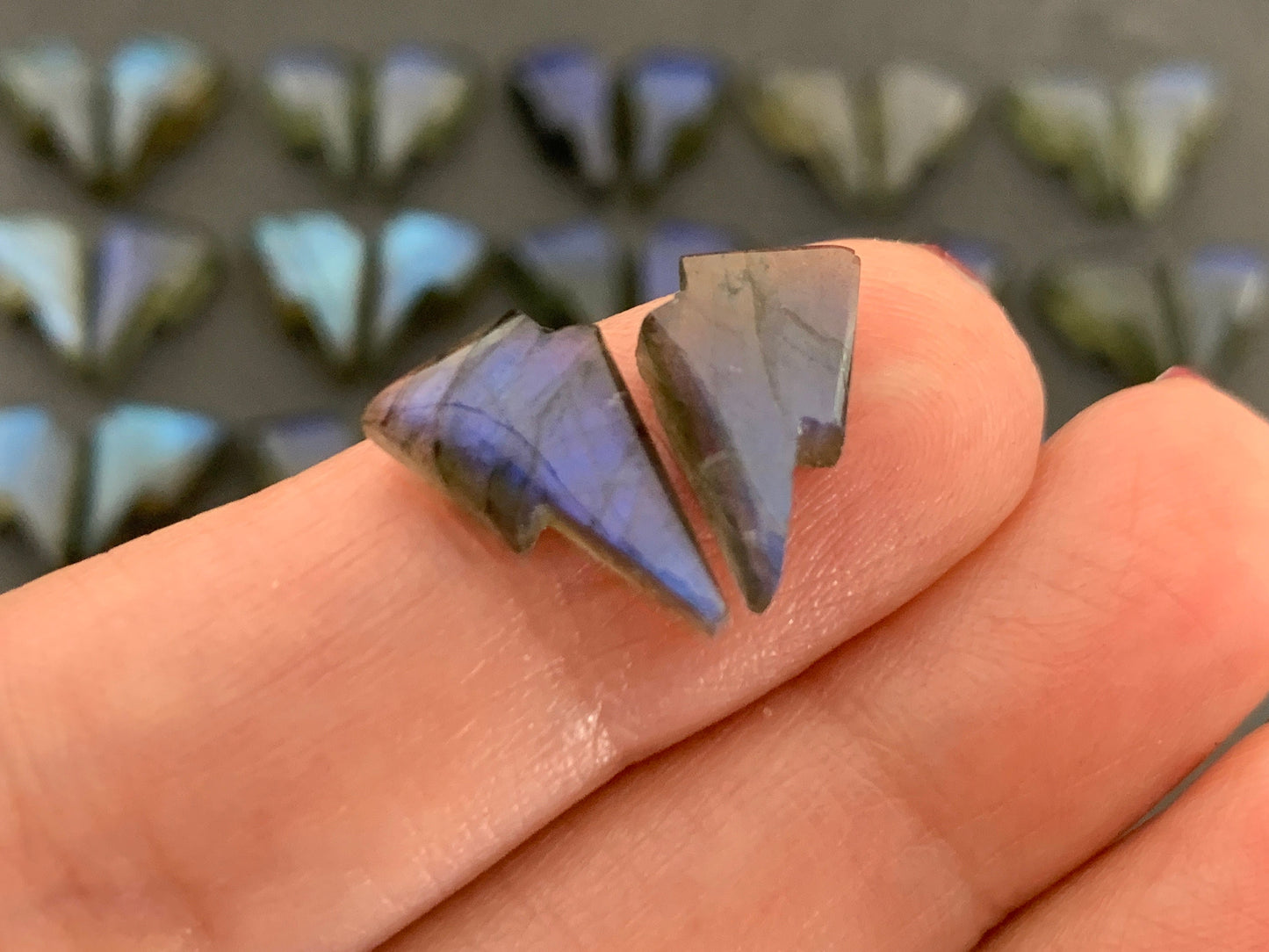 Labradorite lightning bolt pair 9x13mm cabochon