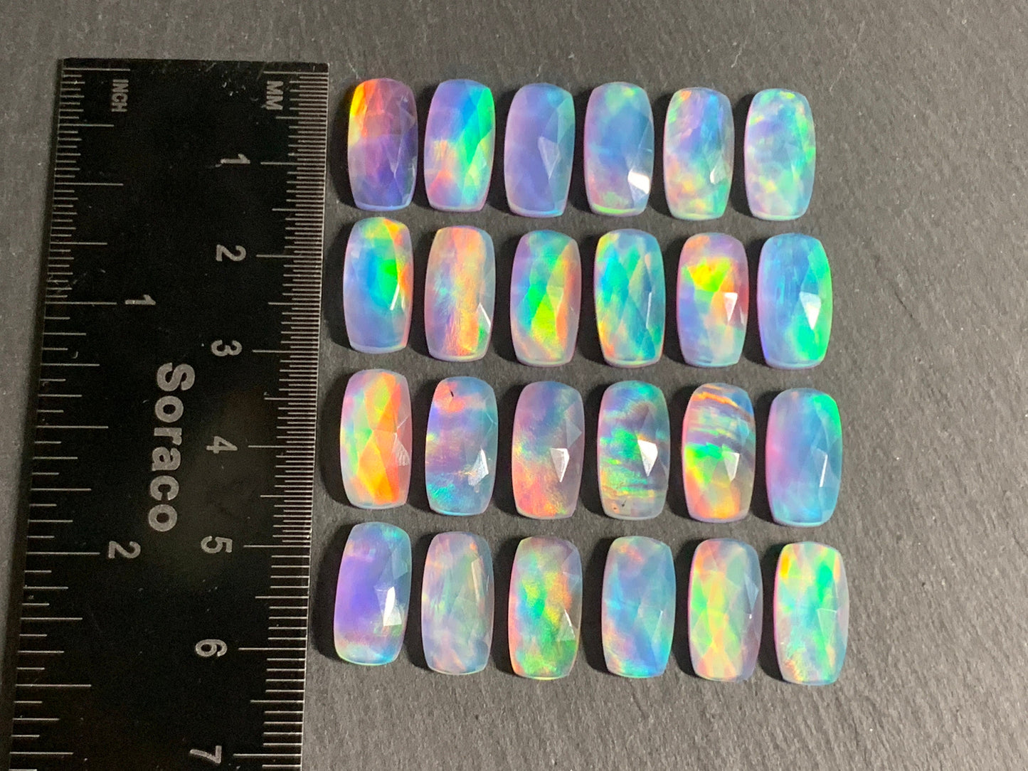 Faceted Aurora Opal 7x14mm cabochon - Doublet cabochons