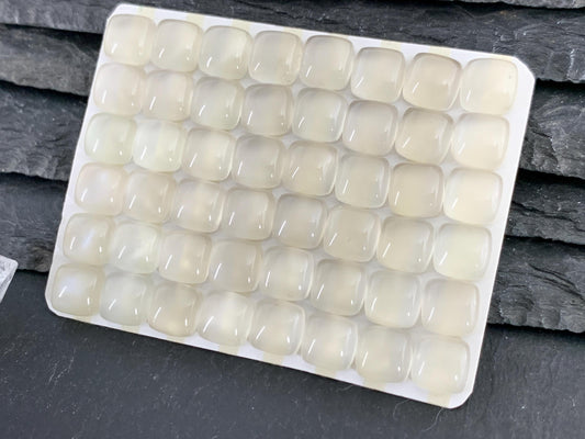 White Moonstone square cushion 8mm cabochon - Calibrated cabochons