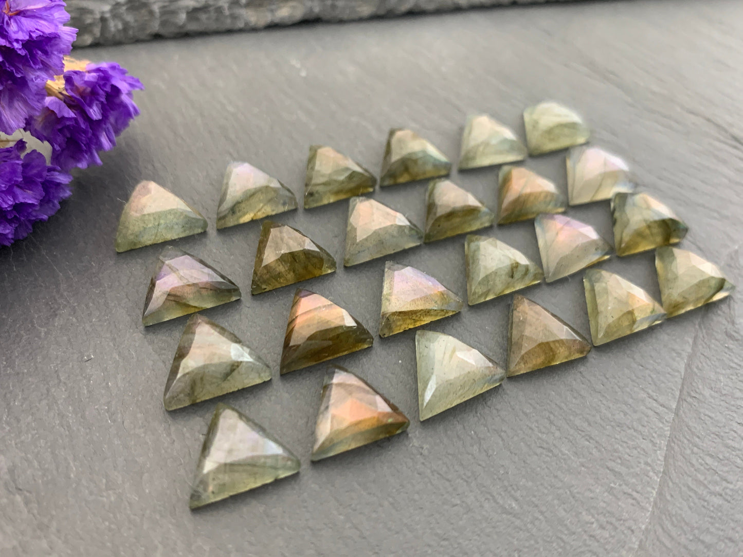 Faceted Labradorite triangle 10mm cabochon