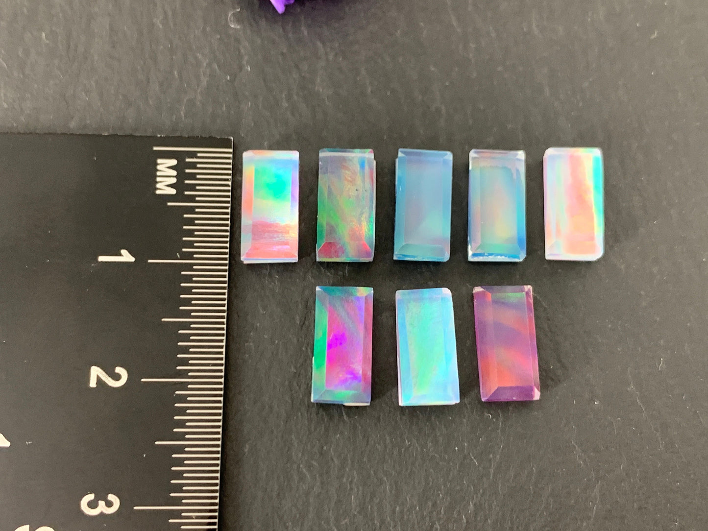 Step Cut Aurora Opal 5x9mm cabochon - Doublet cabochons