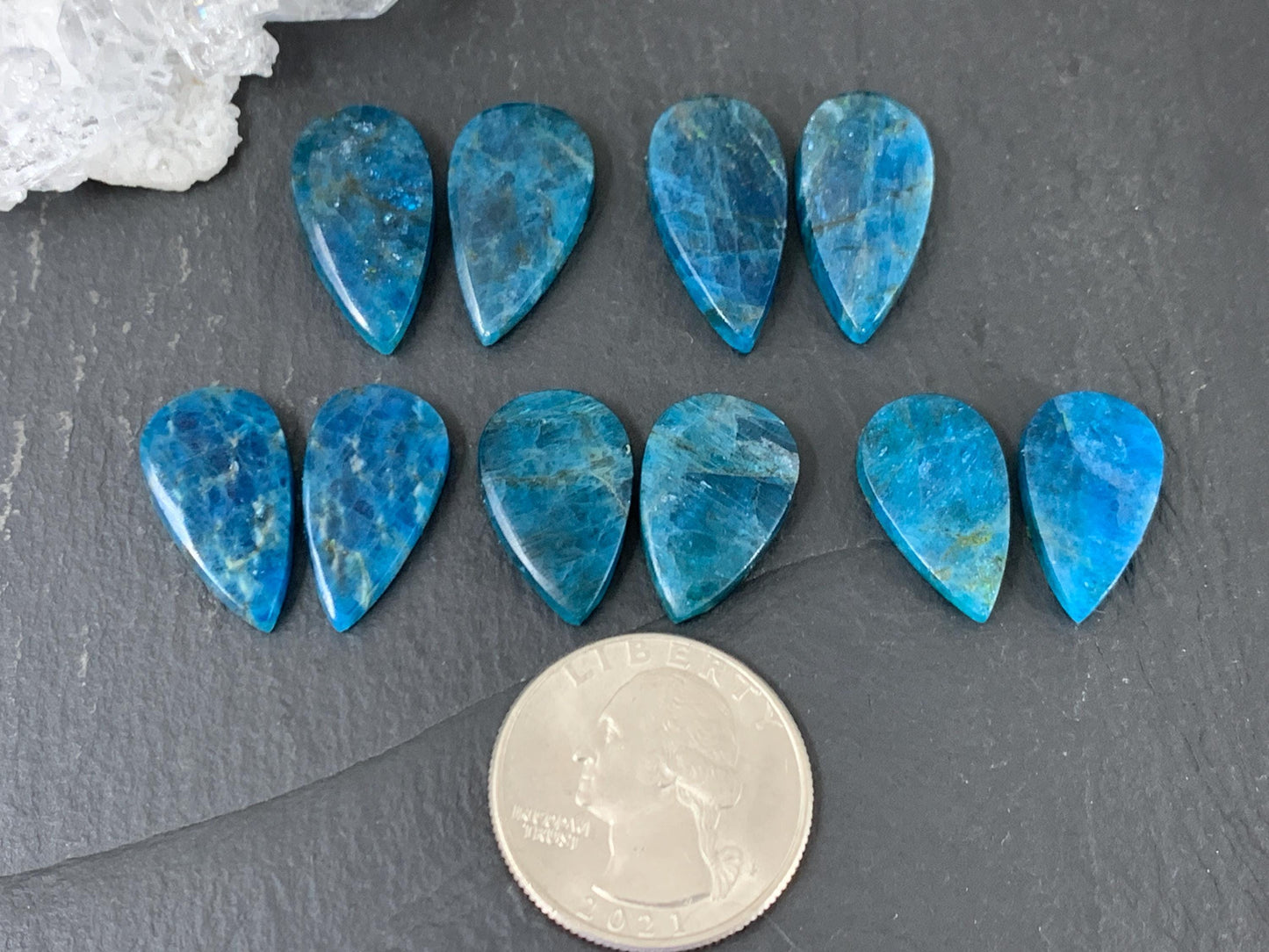 Apatite pear 19-21mm long cabochon - Buy by pair