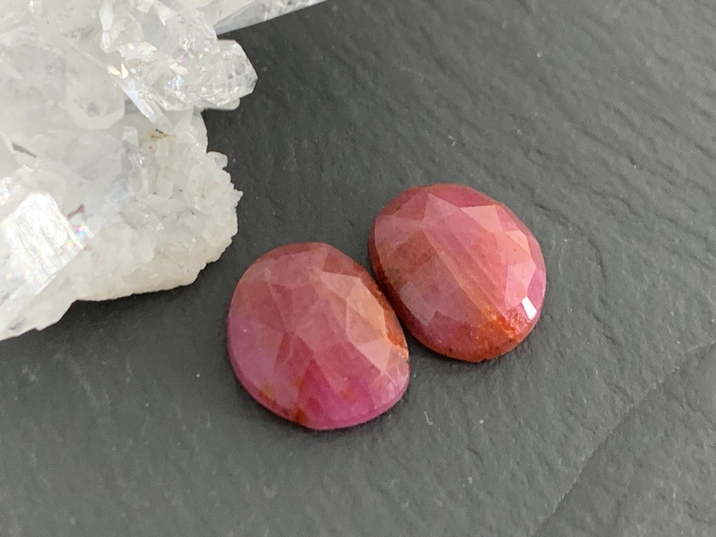 Faceted Ruby pair 9x11.5x4mm cabochon
