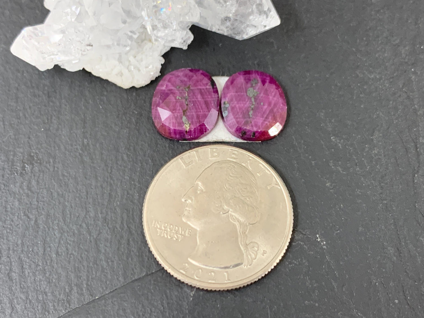 Faceted Ruby pair 11x12x3mm cabochon
