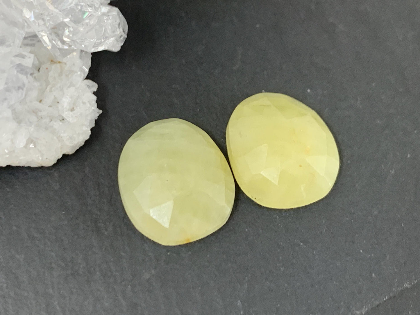 Faceted Yellow Sapphire pair 9x11x3mm cabochon
