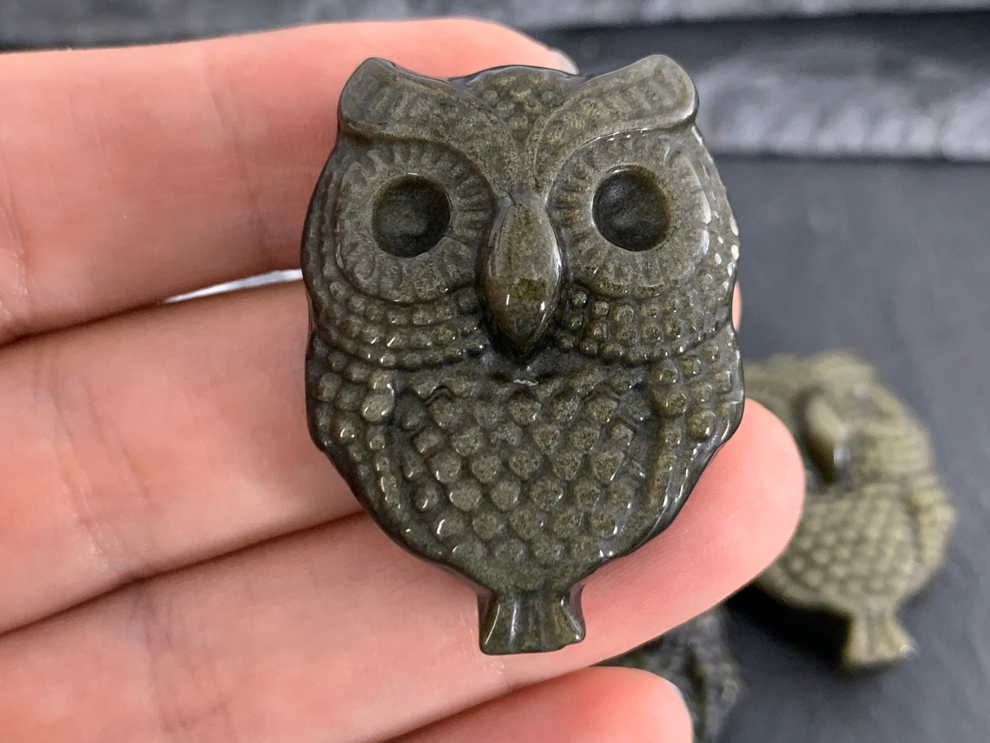 Gold Obsidian owl cabochon carving