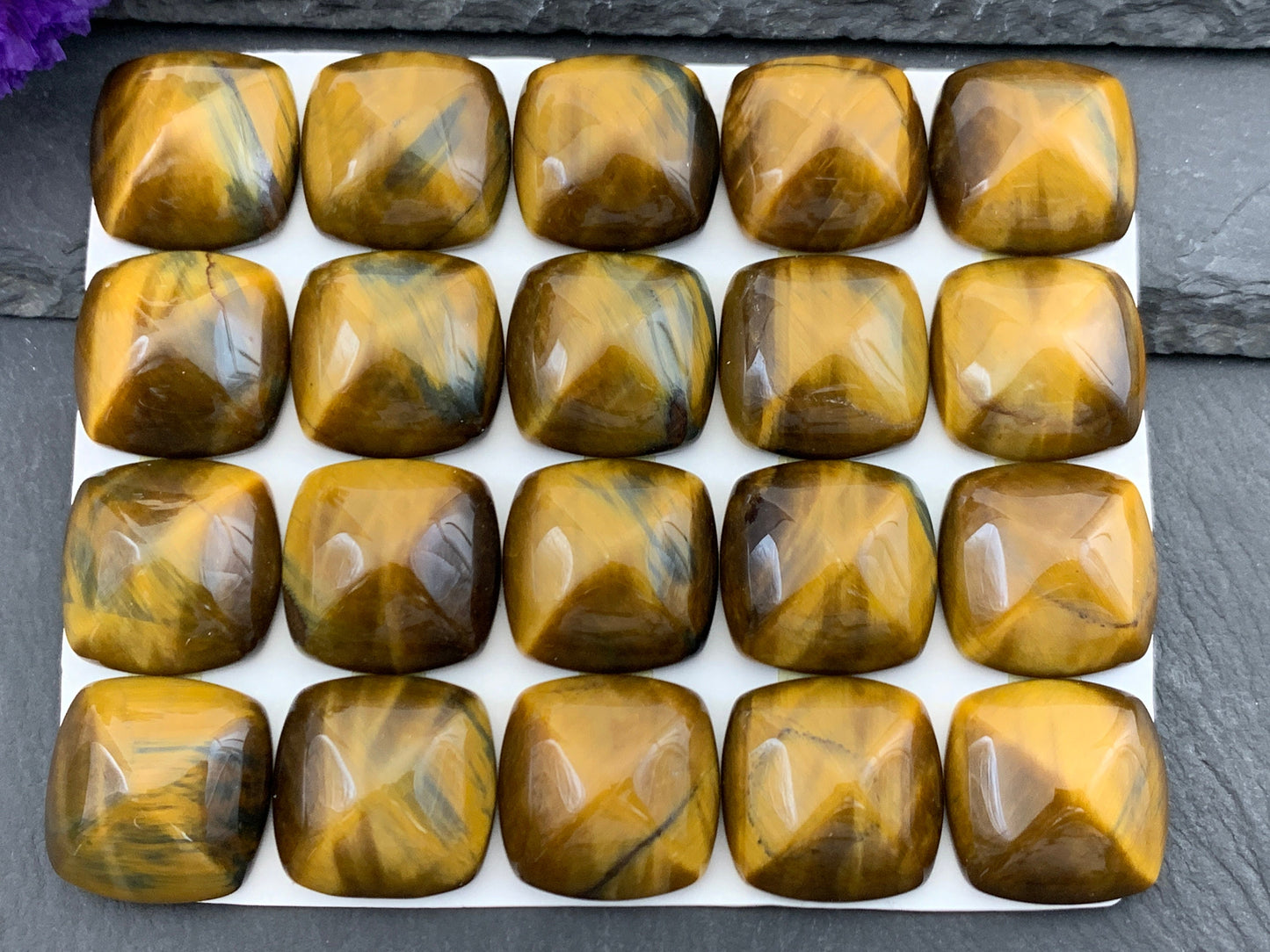 Yellow Blue Tiger Eye square cushion 18mm cabochon - Calibrated cabochons