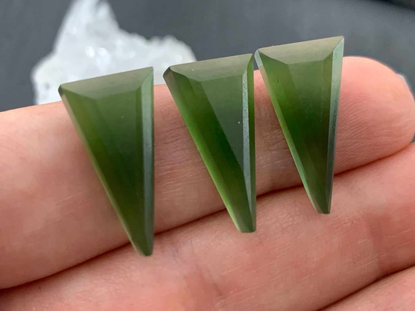 Faceted Serpentine long triangle 10x20mm cabochon