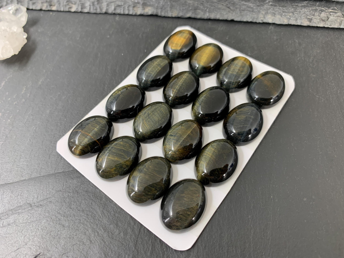Yellow Blue Tiger Eye oval 15x20mm cabochon - Calibrated cabochons
