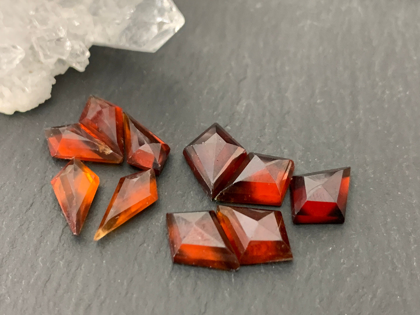 Faceted Hessonite Garnet kite 6x9mm, 6x12mm, 8x12mm cabochon