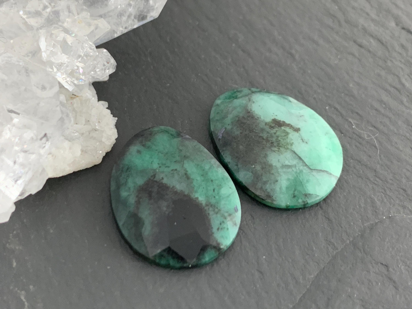 Faceted Emerald Pair 15x19x3mm cabochon