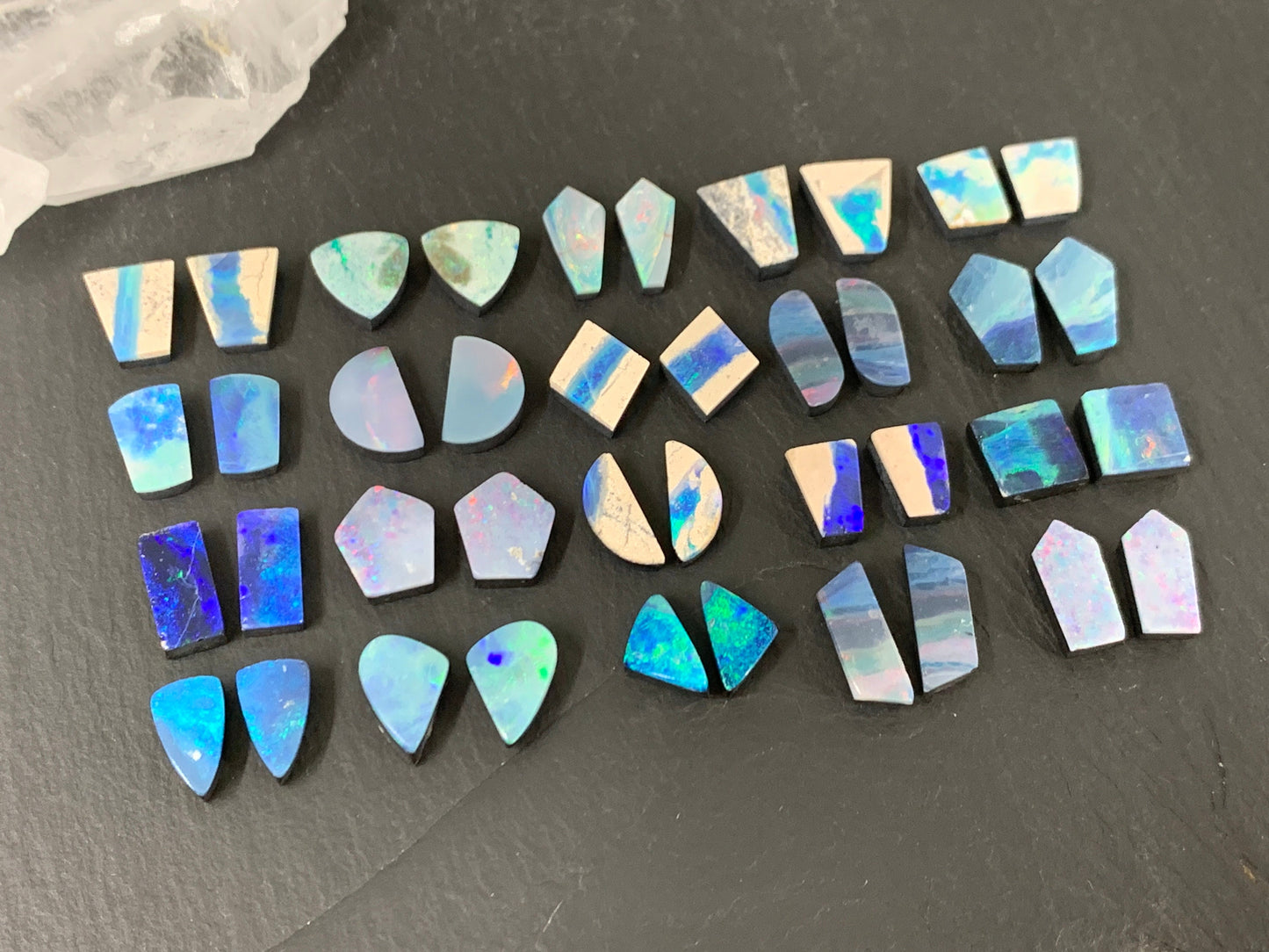 Pair Australian Opal doublet 9-12mm long cabochon