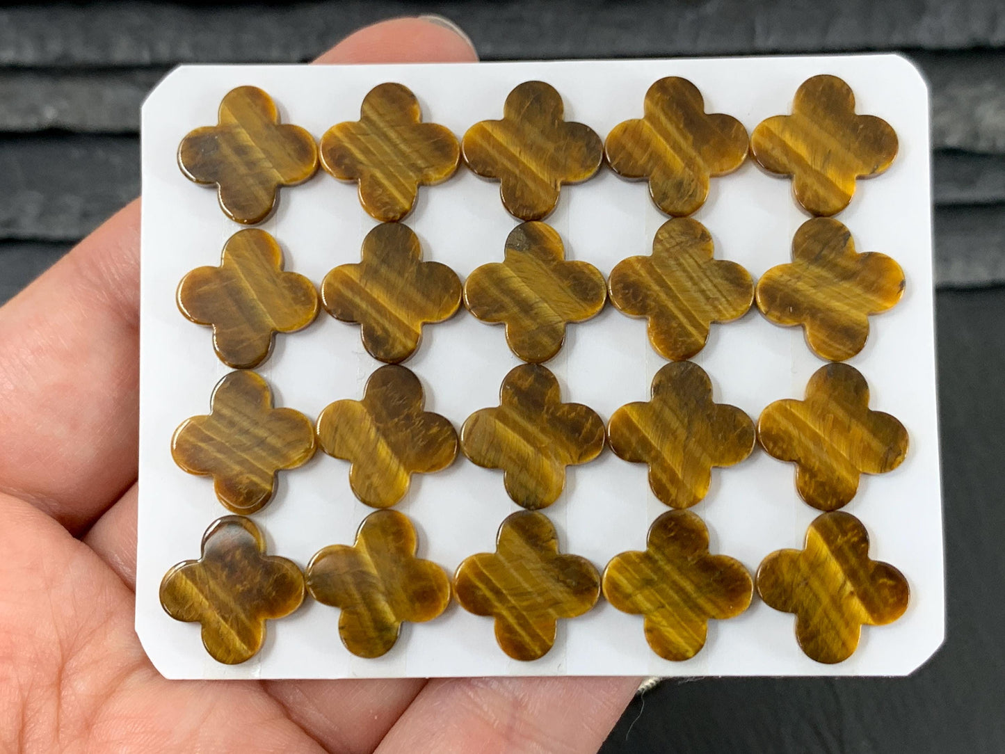 Flat Tiger Eye clover 13mm cabochon - Calibrated cabochons