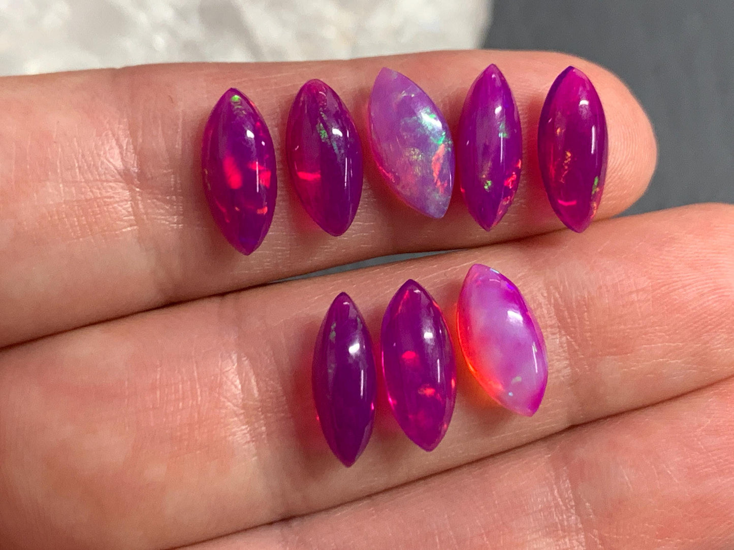 Ethiopian Opal marquise 12mm long cabochon - Natural Opal smoked to purple color