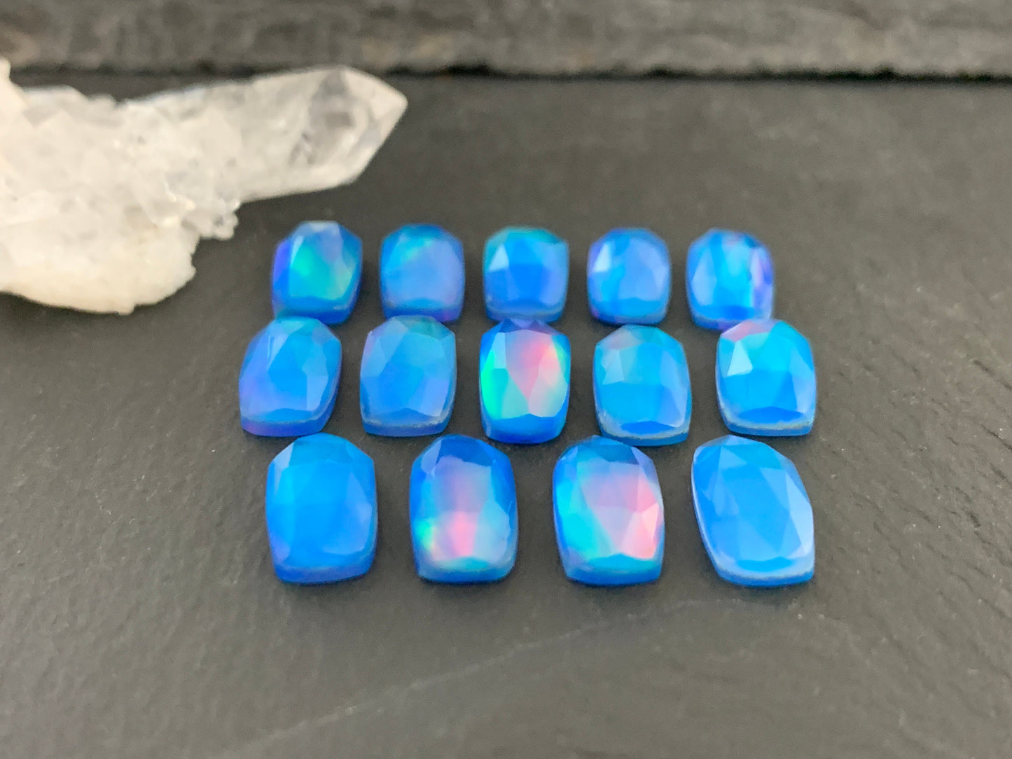 Faceted Aurora Opal 7x14mm cabochon - Doublet cabochon