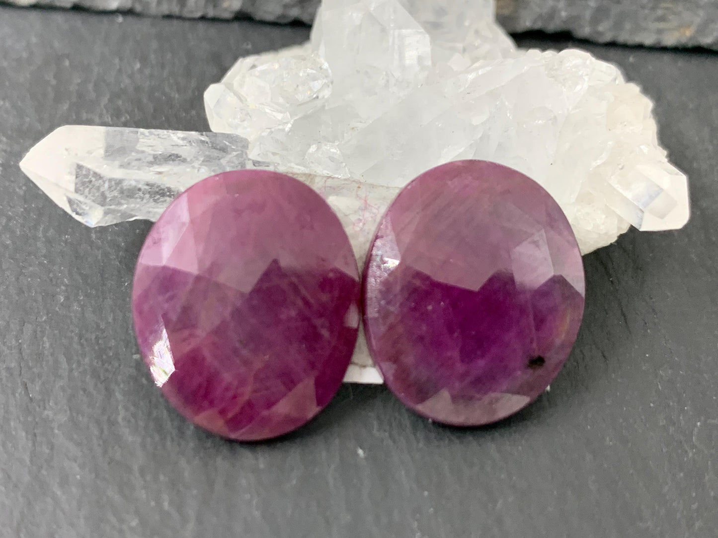 Faceted Ruby pair 14x17x3mm cabochon