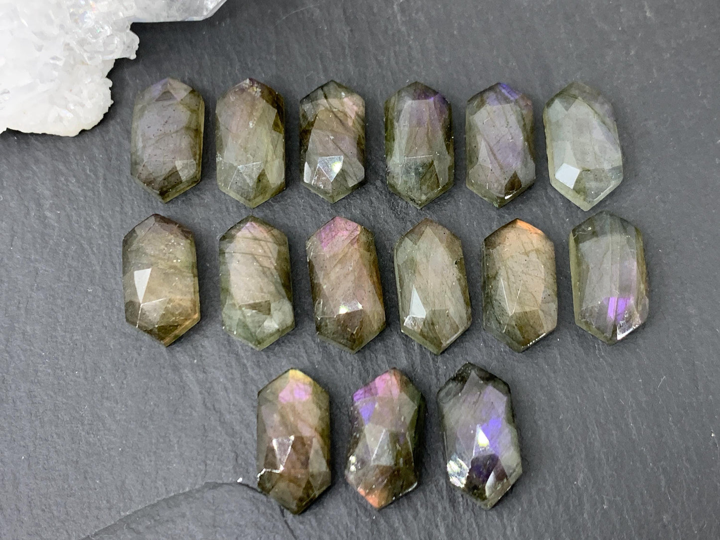 Faceted Labradorite long hexagon 8x16mm cabochon