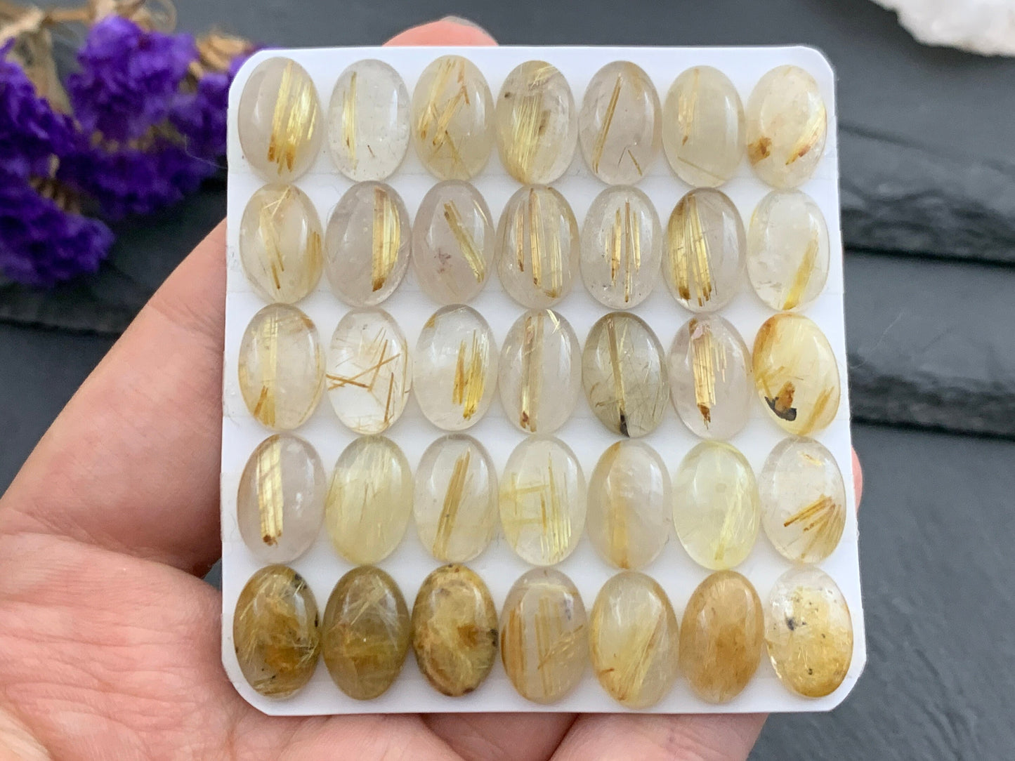 Gold Rutilated Quartz oval 8x12mm cabochon - Calibrated cabochons