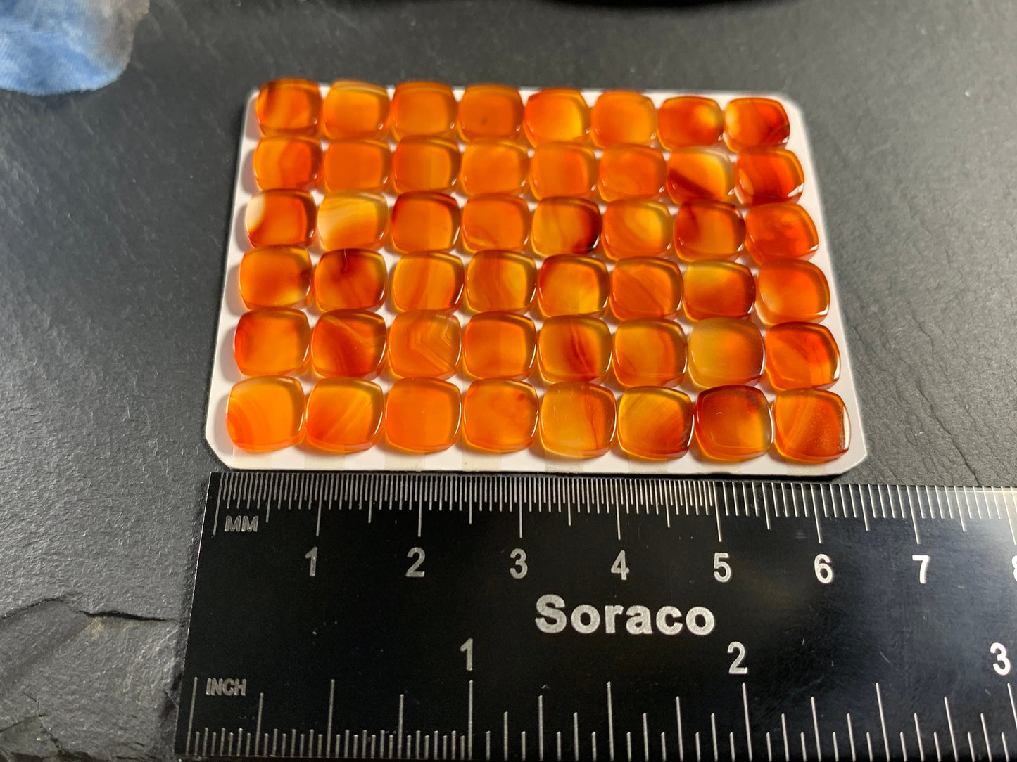 Flat Carnelian square cushion 8mm cabochon - calibrated cabochons