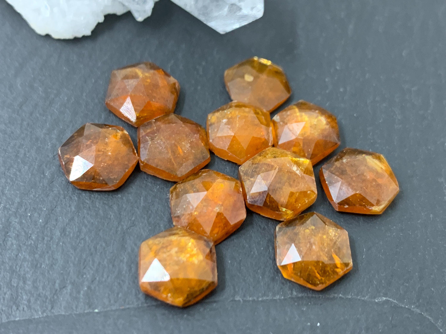 Faceted orange Kyanite long hexagon 8mm cabochons
