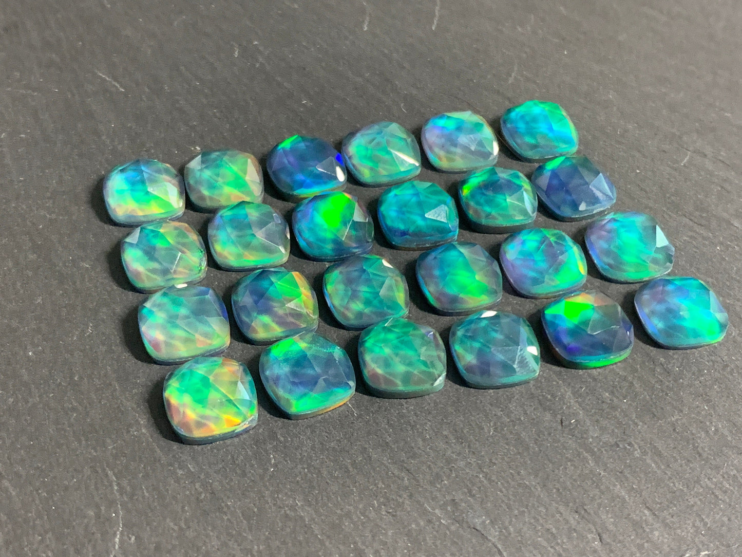 Faceted Aurora Opal square 10mm cabochon - Doublet cabochons