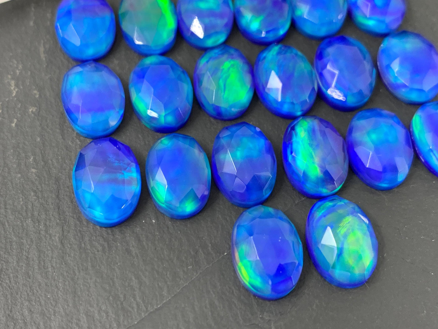 Faceted Aurora Opal oval 10x14mm cabochons - Doublet cabochons