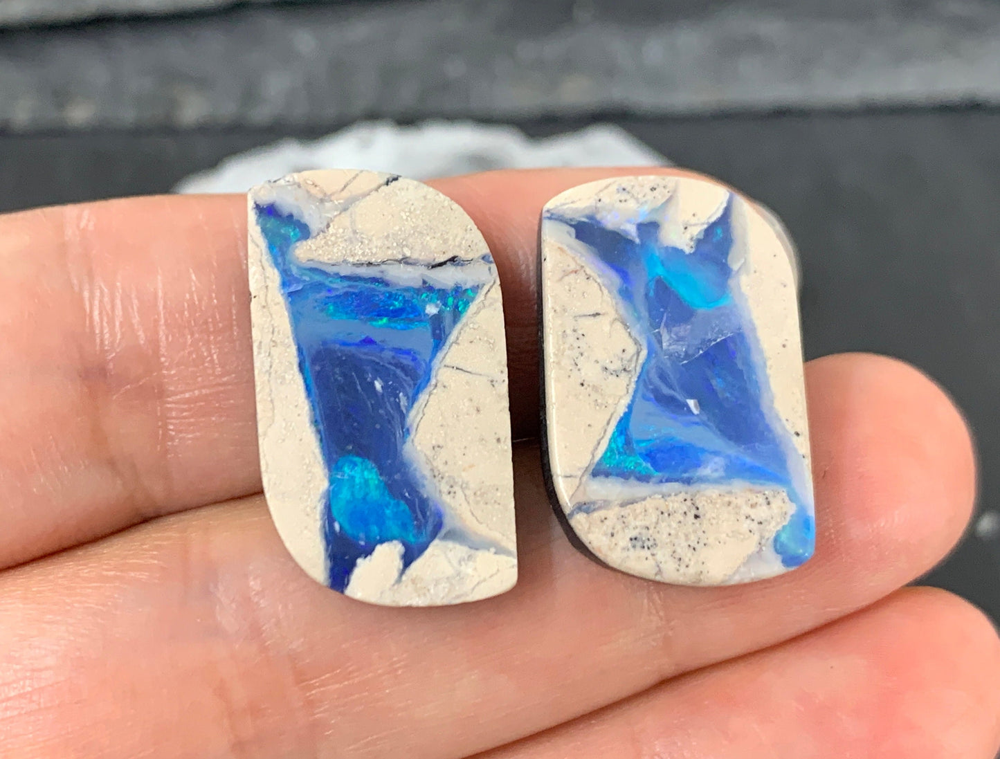 Australian Opal doublet 14x23x4mm pair of cabochons