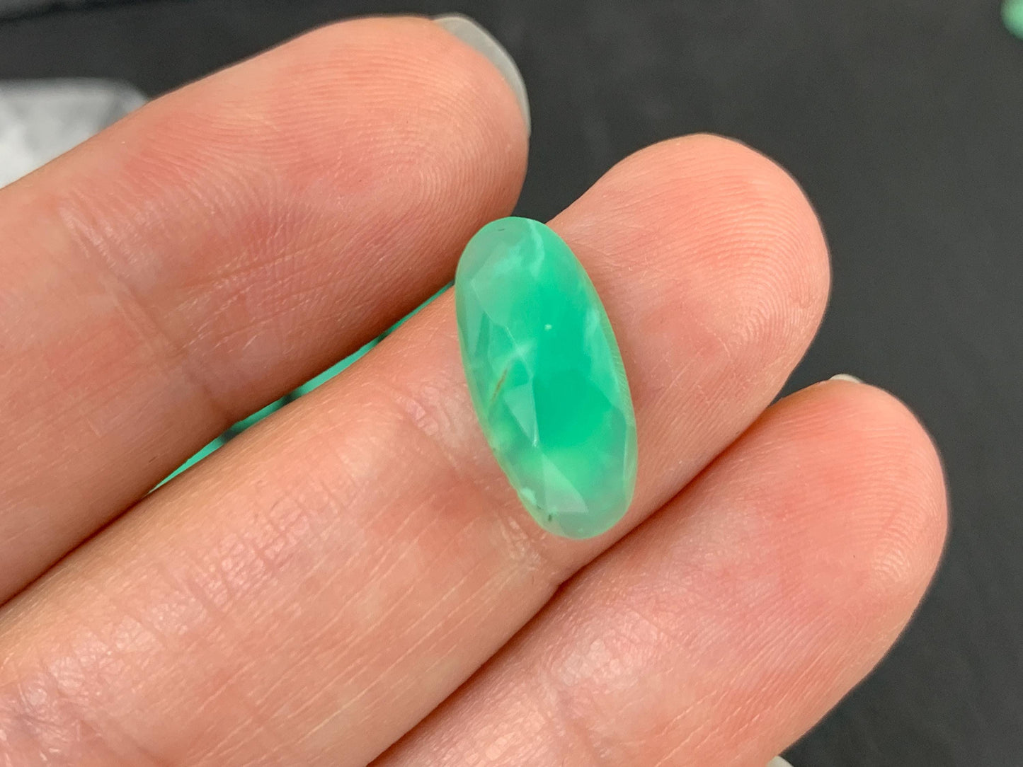 Faceted Chrysoprase oval 7x15mm cabochon