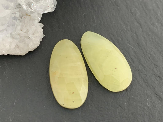 Faceted Yellow Sapphire pair 8x16x3mm cabochon