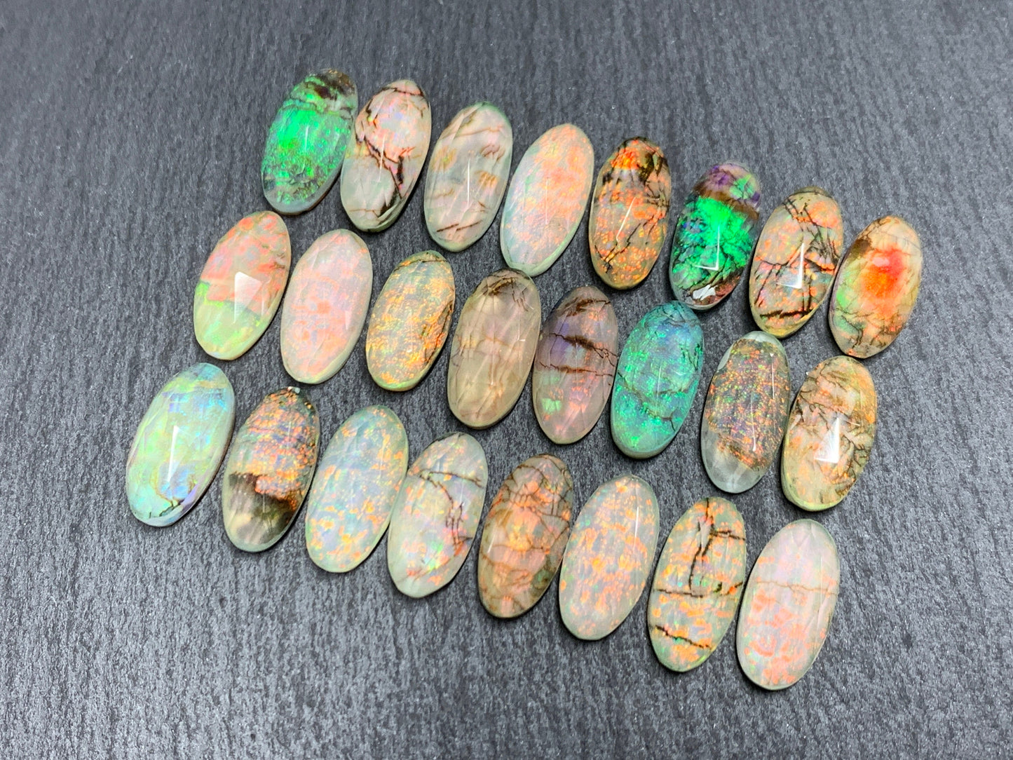 Faceted Monarch Opal oval 7x15mm cabochons - Doublet cabochons