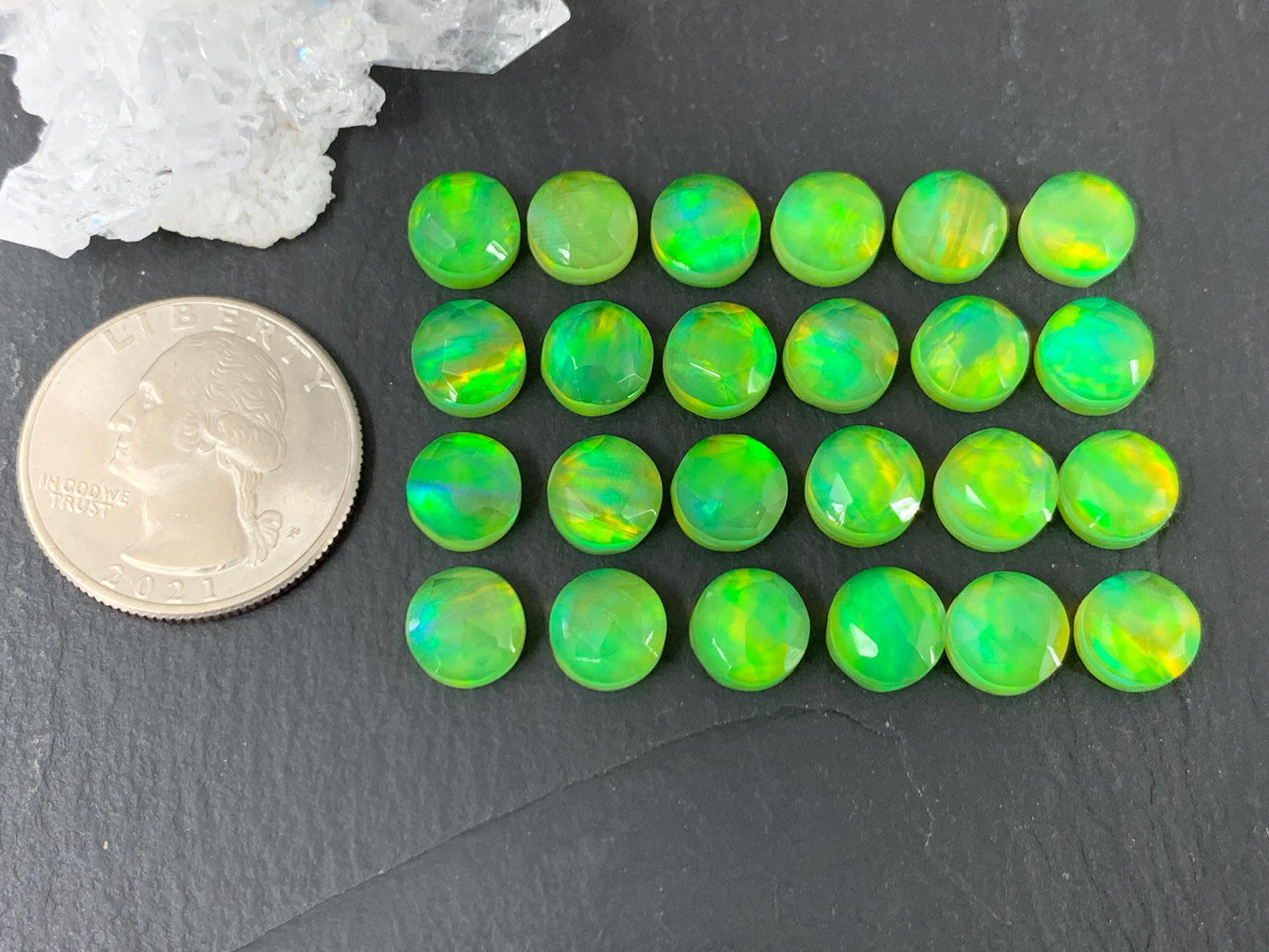 Faceted Aurora Opal round 8mm cabochon - Doublet cabochons