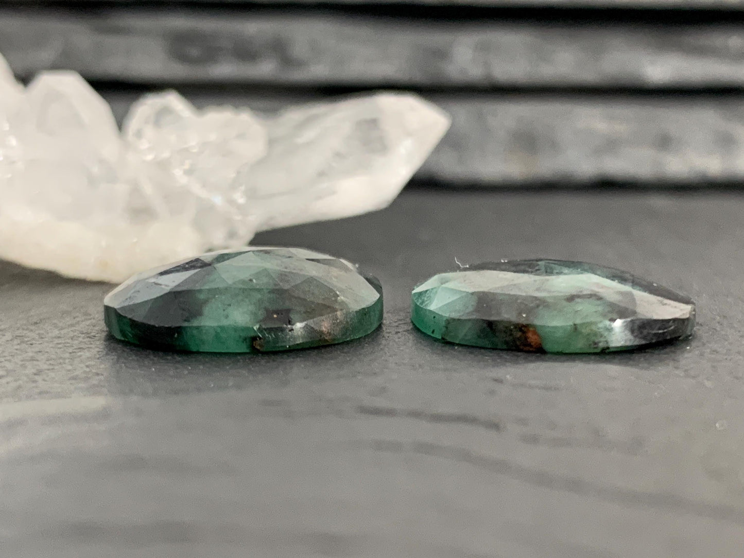 Faceted Emerald Pair 15x18x3mm cabochon