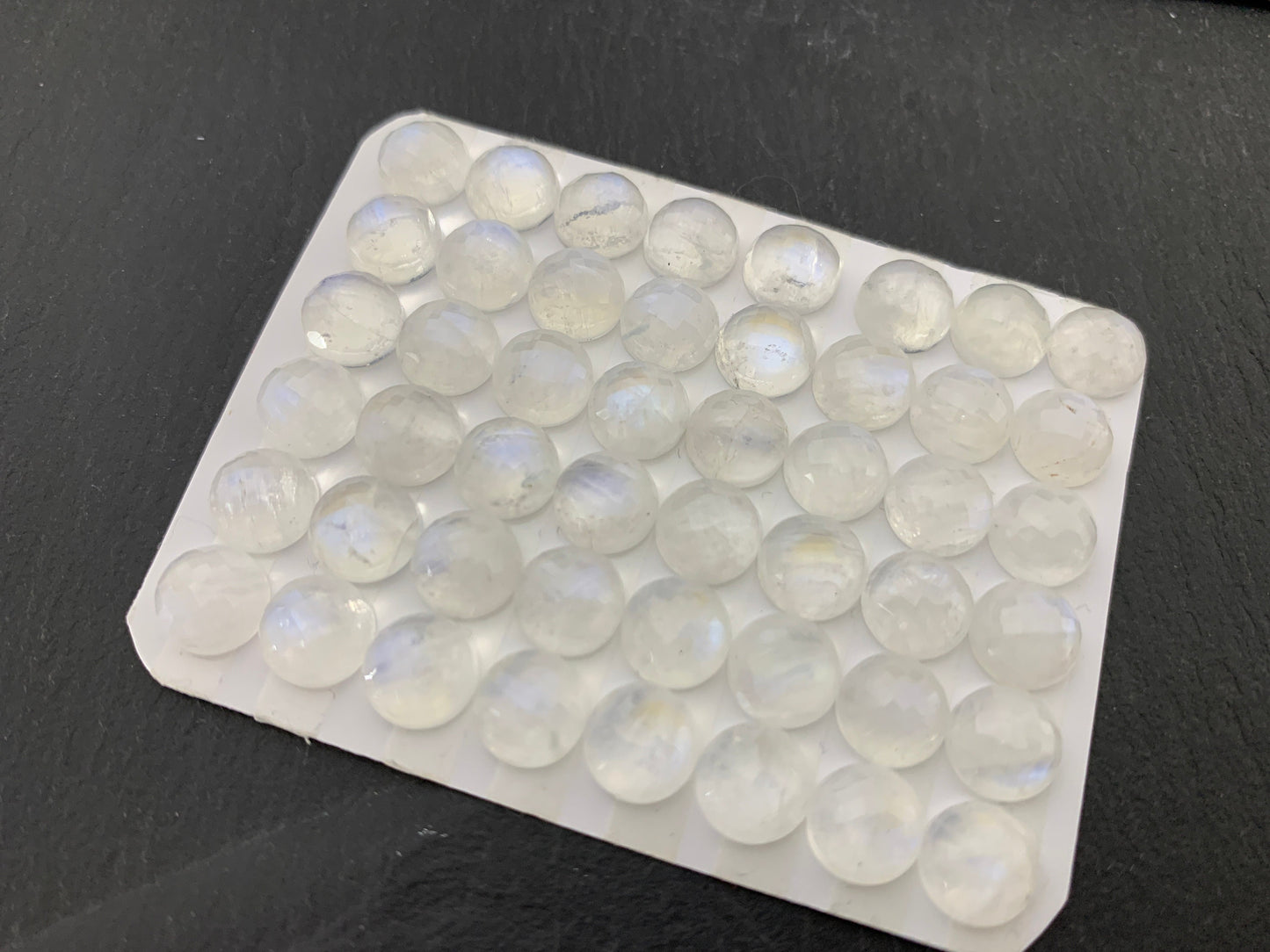 Faceted Rainbow Moonstone round 8mm cabochon