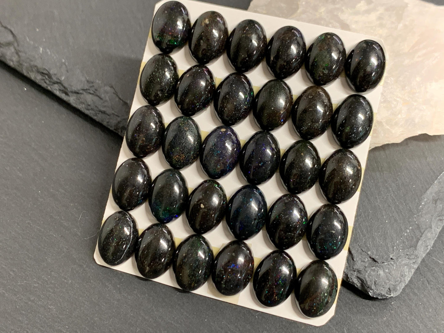 Black Andamooka Opal oval 10x14mm cabochon - Calibrated cabochons Andamooka Australia - Matrix Australian Opal
