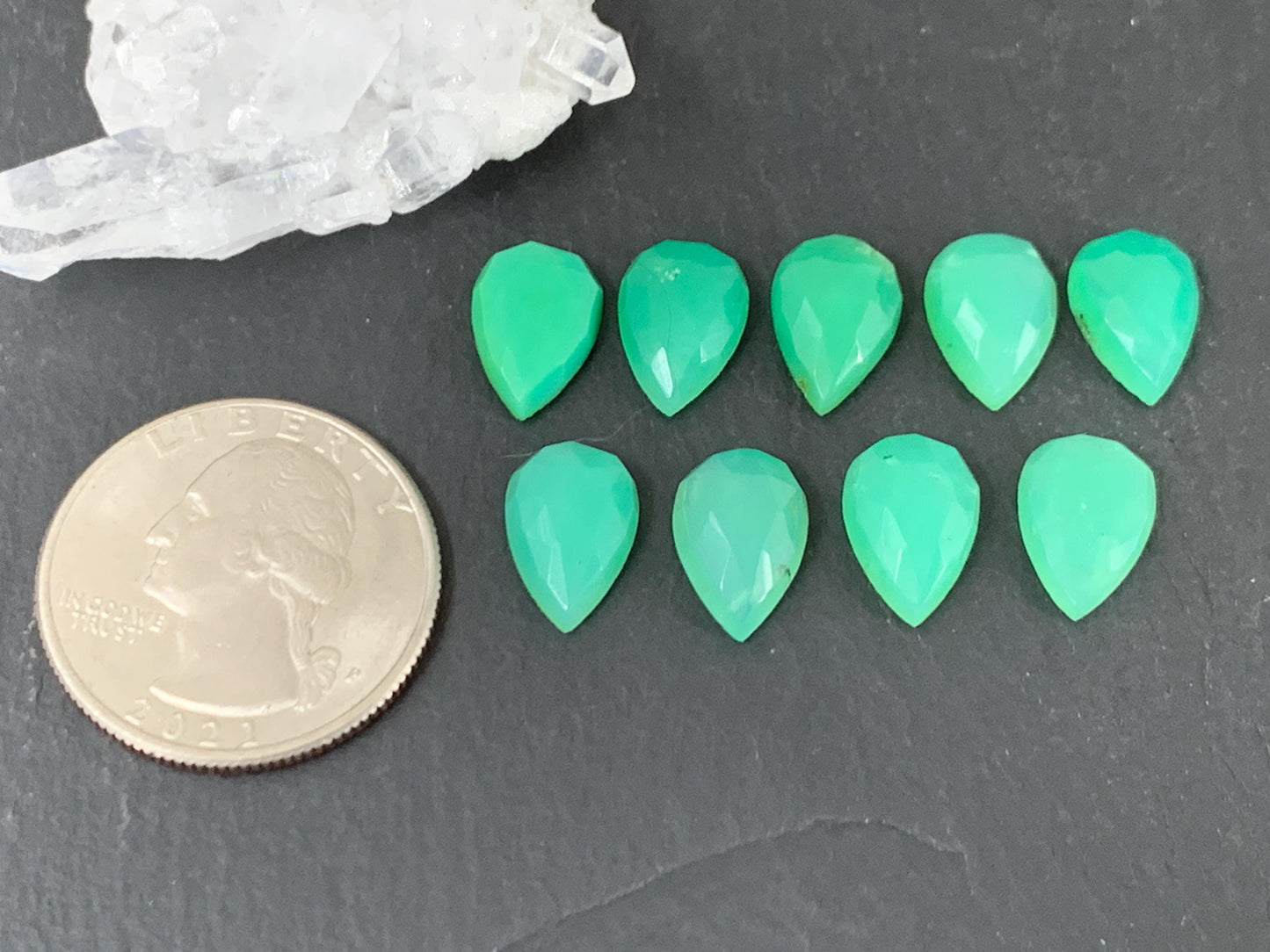 Faceted Chrysoprase Cabochon - 8x12mm Pear Shape Gemstone | Rose Cut Stone, Semi Precious
