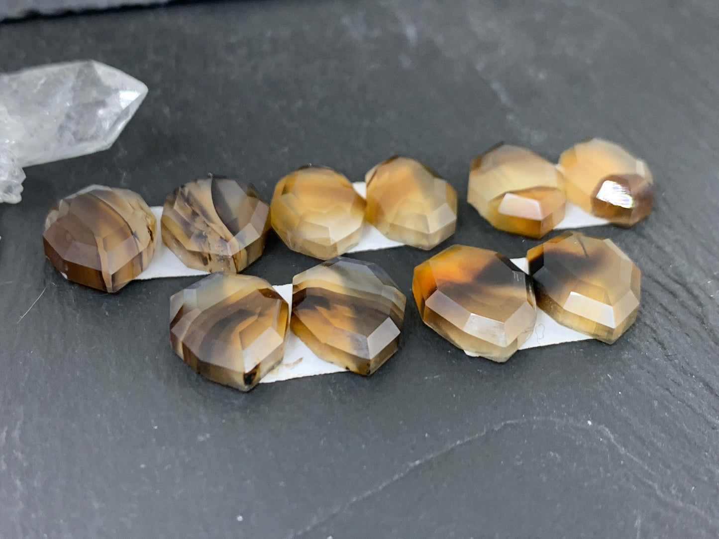 Faceted Montana Agate 13-14mm long cabochon - Buy by pair