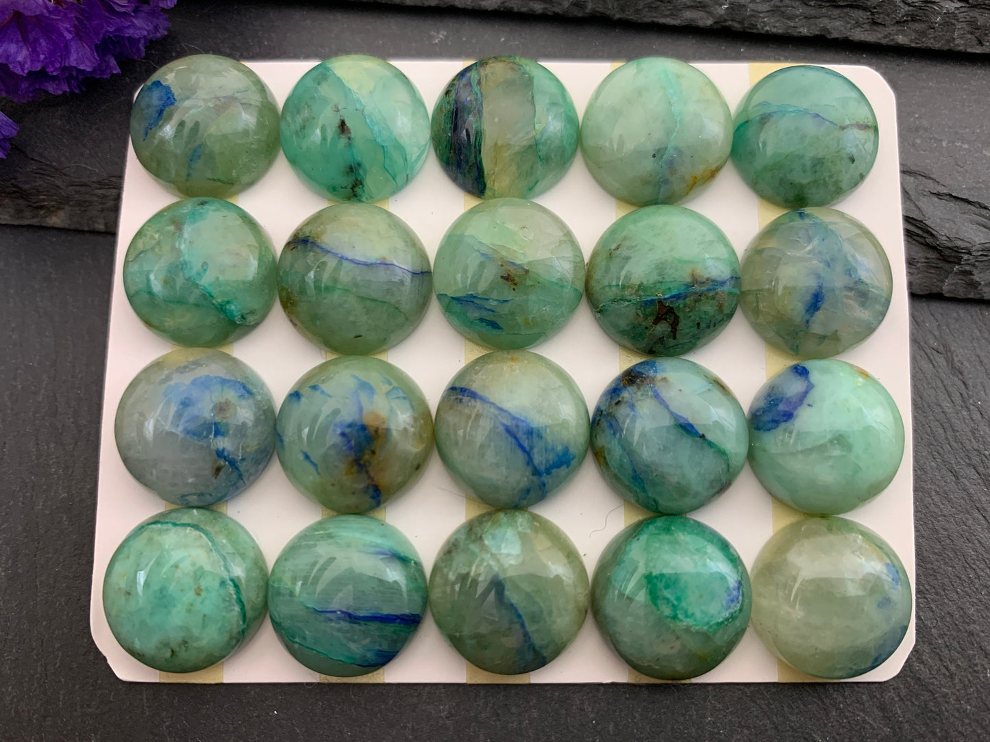 Chrysocolla round 15mm cabochon - Calibrated cabochons