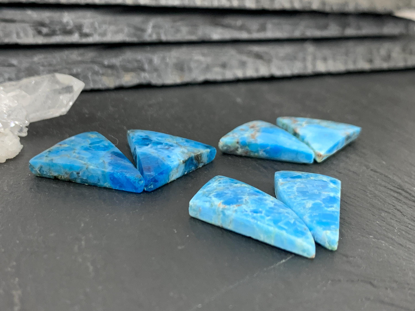 Apatite trillion, free form 20-25mm long cabochon - Buy by pair