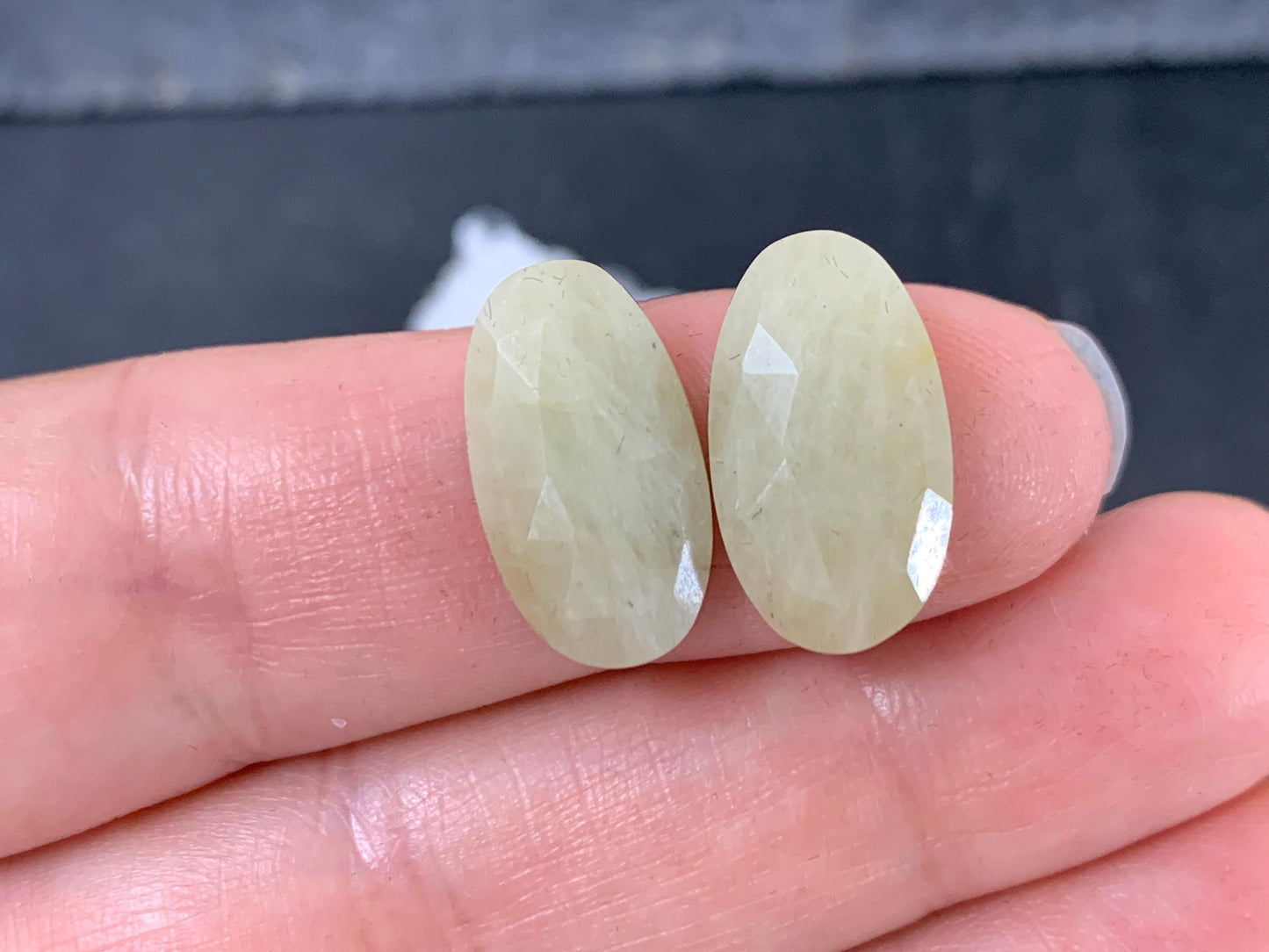 Faceted Yellow Sapphire pair 9x17x4mm cabochon