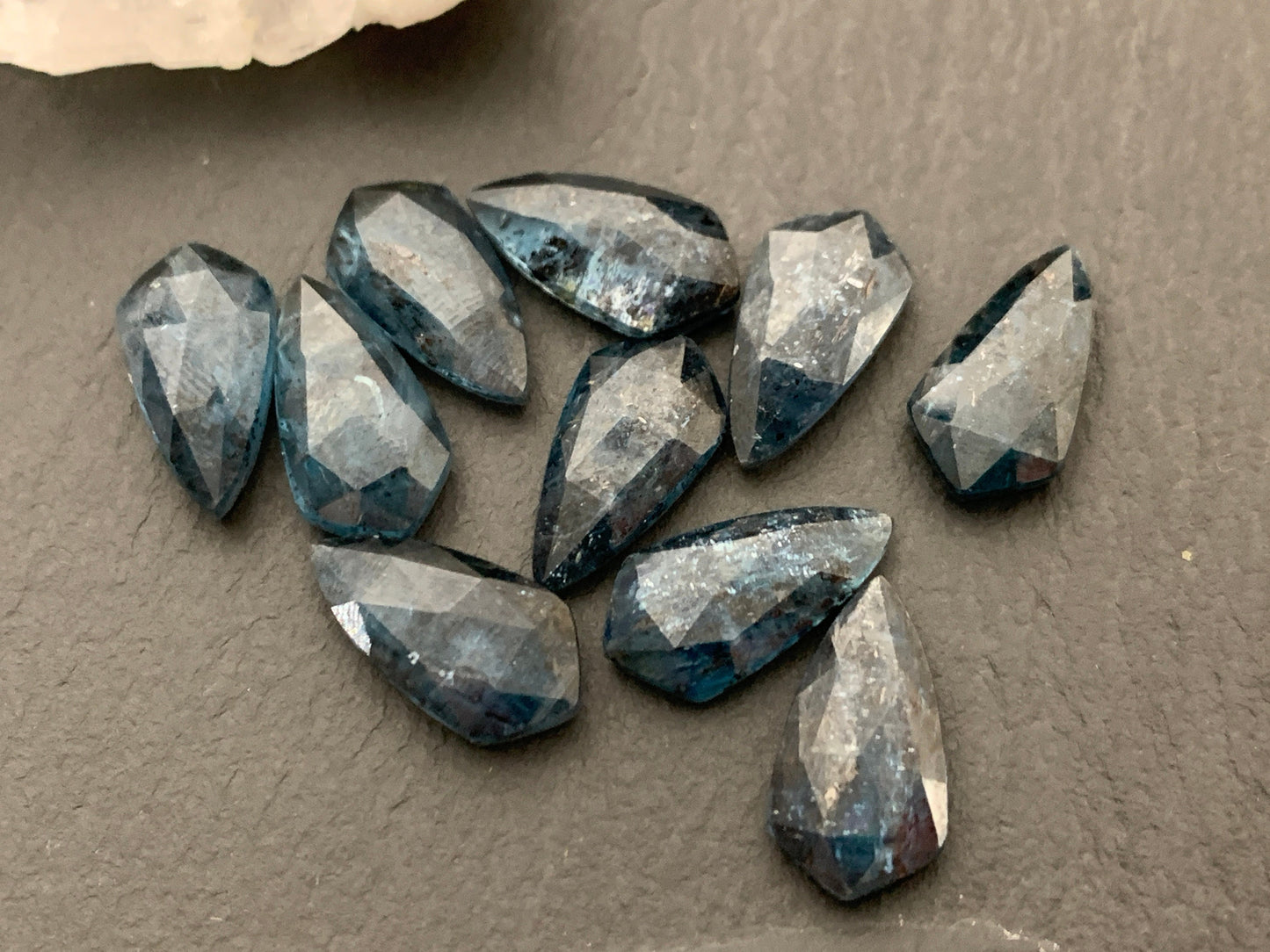 Faceted Moss Teal Kyanite kite 8x16mm cabochon