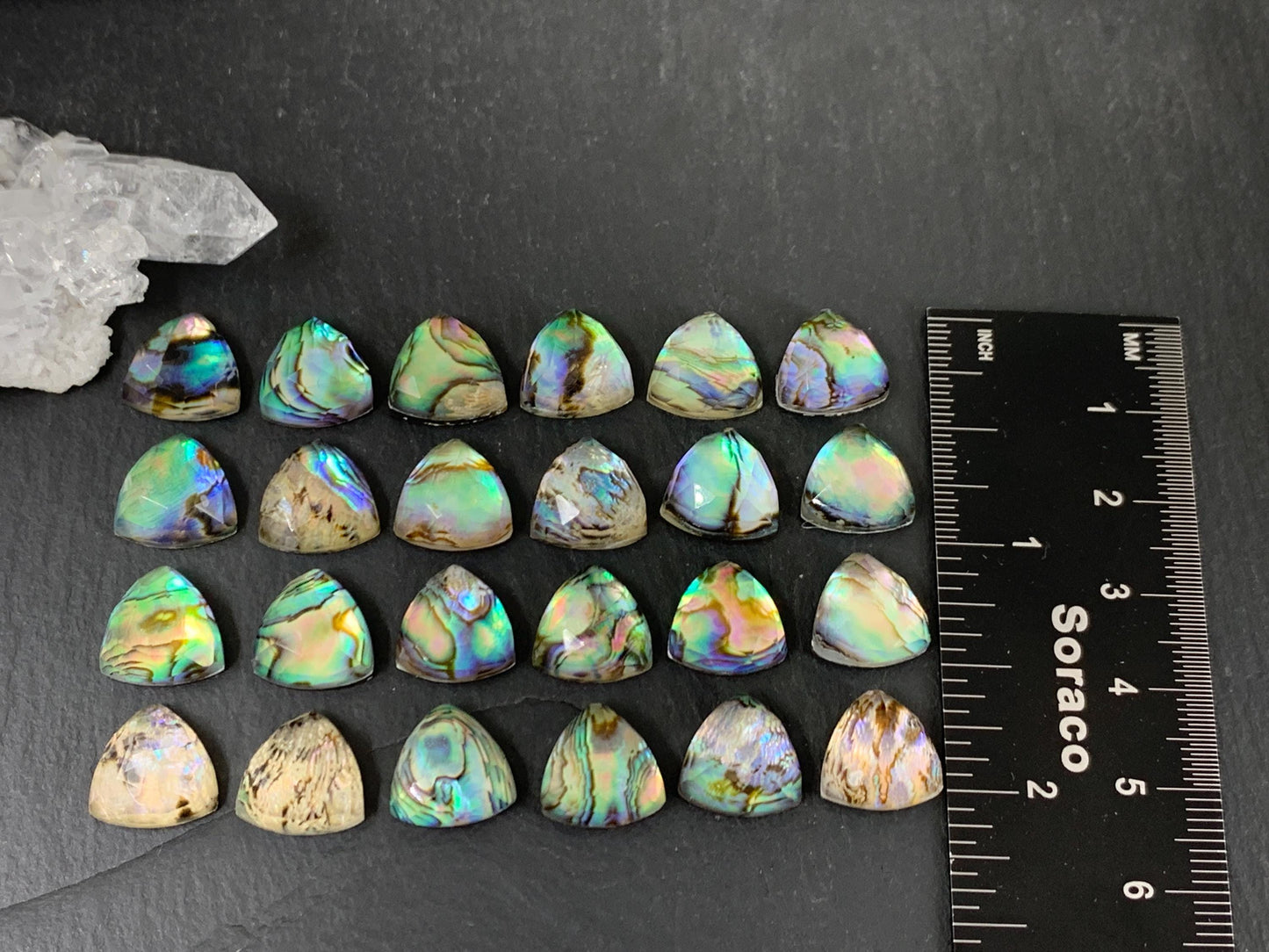 Faceted Abalone triangle 12mm doublet cabochon